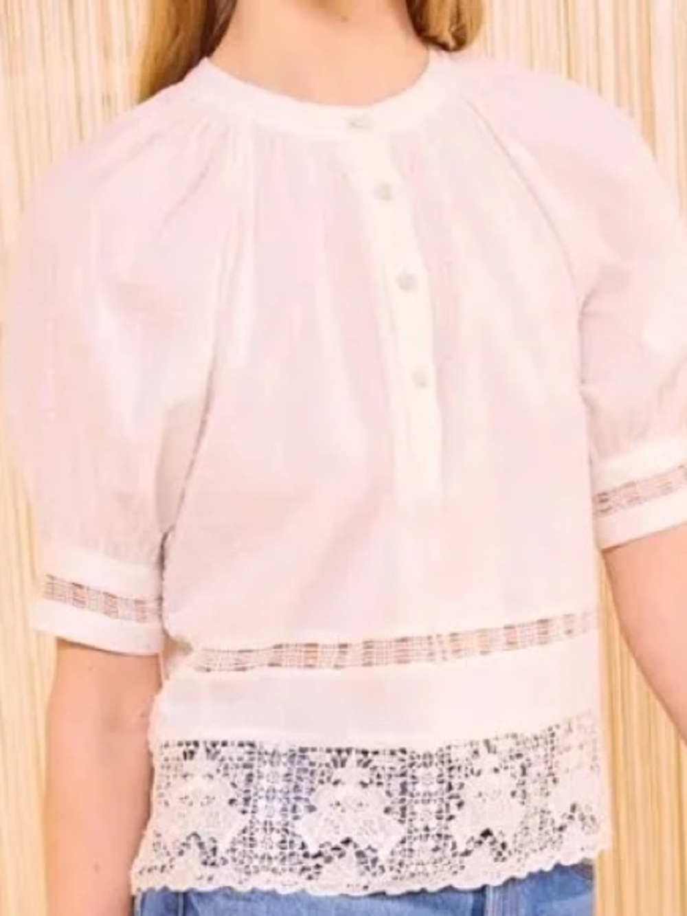 Ulla Johnson White Eyelet Lace Peasant Blouse